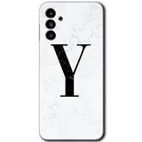 MRCİLETİSİM mrc192818 Beyaz Mermer Desenli Y Harfi Kılıf HD Desen Baskılı Arka Kapak Samsung Galaxy M23 ile uyumlu