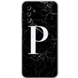 MRCİLETİSİM mrc192840 Siyah Mermer Desenli P Harfi Kılıf HD Desen Baskılı Arka Kapak Samsung Galaxy M23 ile uyumlu