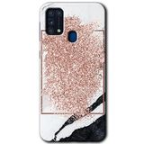 MRCİLETİSİM mrc193825 Simli Mermer Kılıf HD Desen Baskılı Arka Kapak Samsung Galaxy M31 ile uyumlu
