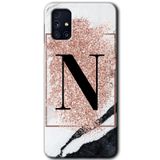 MRCİLETİSİM mrc194414 Pembe Mermer Desenli N Harfi Kılıf HD Desen Baskılı Arka Kapak Samsung Galaxy M31s ile uyumlu