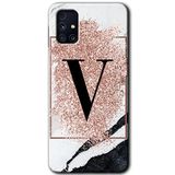 MRCİLETİSİM mrc194425 Pembe Mermer Desenli V Harfi Kılıf HD Desen Baskılı Arka Kapak Samsung Galaxy M31s ile uyumlu