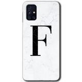 MRCİLETİSİM mrc194435 Beyaz Mermer Desenli F Harfi Kılıf HD Desen Baskılı Arka Kapak Samsung Galaxy M31s ile uyumlu