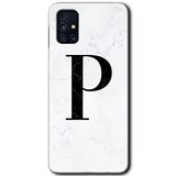 MRCİLETİSİM mrc194448 Beyaz Mermer Desenli P Harfi Kılıf HD Desen Baskılı Arka Kapak Samsung Galaxy M31s ile uyumlu