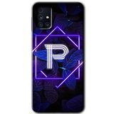 MRCİLETİSİM mrc194587 Dark Neon Yaprak P Harfi Kılıf HD Desen Baskılı Arka Kapak Samsung Galaxy M31s ile uyumlu