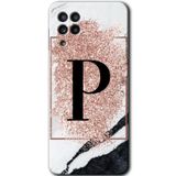 MRCİLETİSİM mrc194967 Pembe Mermer Desenli P Harfi Kılıf HD Desen Baskılı Arka Kapak Samsung Galaxy M32 ile uyumlu