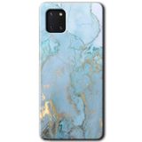 MRCİLETİSİM mrc19529 Mavi Gold Mermer Kılıf Baskılı Kapak 5D Tam Kaplayan Cam Samsung Galaxy Note 10 Lite ile uyumlu