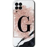 MRCİLETİSİM mrc195505 Pembe Mermer Desenli G Harfi Kılıf HD Desen Baskılı Arka Kapak Samsung Galaxy M33 ile uyumlu