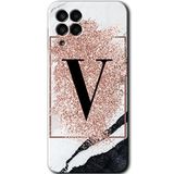 MRCİLETİSİM mrc195525 Pembe Mermer Desenli V Harfi Kılıf HD Desen Baskılı Arka Kapak Samsung Galaxy M33 ile uyumlu