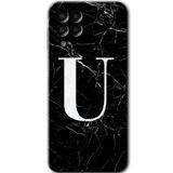 MRCİLETİSİM mrc195595 Siyah Mermer Desenli U Harfi Kılıf HD Desen Baskılı Arka Kapak Samsung Galaxy M33 ile uyumlu