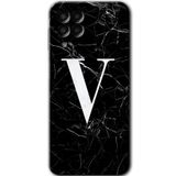 MRCİLETİSİM mrc195597 Siyah Mermer Desenli V Harfi Kılıf HD Desen Baskılı Arka Kapak Samsung Galaxy M33 ile uyumlu