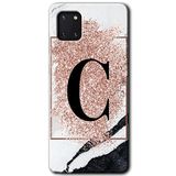 MRCİLETİSİM mrc19560 Pembe Mermer Desenli C Harfi Kılıf Baskılı Kapak 5D Tam Kaplayan Cam Samsung Galaxy Note 10 Lite ile uyumlu