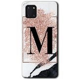 MRCİLETİSİM mrc19573 Pembe Mermer Desenli M Harfi Kılıf Baskılı Kapak 5D Tam Kaplayan Cam Samsung Galaxy Note 10 Lite ile uyumlu
