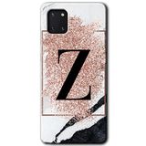MRCİLETİSİM mrc19587 Pembe Mermer Desenli Z Harfi Kılıf Baskılı Kapak 5D Tam Kaplayan Cam Samsung Galaxy Note 10 Lite ile uyumlu