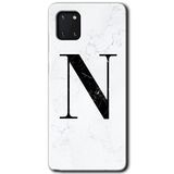 MRCİLETİSİM mrc19605 Beyaz Mermer Desenli N Harfi Kılıf Baskılı Kapak 5D Tam Kaplayan Cam Samsung Galaxy Note 10 Lite ile uyumlu