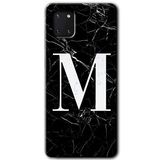 MRCİLETİSİM mrc19645 Siyah Mermer Desenli M Harfi Kılıf Baskılı Kapak 5D Tam Kaplayan Cam Samsung Galaxy Note 10 Lite ile uyumlu
