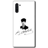 MRCİLETİSİM mrc197837 Kemal Atatürk İmza Kılıf HD Desen Baskılı Arka Kapak + Temperli Cam Samsung Galaxy Note 10 ile uyumlu