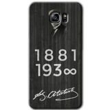 MRCİLETİSİM mrc198906 Atatürk Ahşap İmza Kılıf HD Desen Baskılı Arka Kapak + Temperli Cam Samsung Galaxy Note 5 ile uyumlu