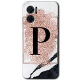 MRCİLETİSİM mrc201567 Pembe Mermer Desenli P Harfi Kılıf HD Desen Baskılı Arka Kapak Xiaomi Redmi Note 11E ile uyumlu