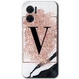 MRCİLETİSİM mrc201575 Pembe Mermer Desenli V Harfi Kılıf HD Desen Baskılı Arka Kapak Xiaomi Redmi Note 11E ile uyumlu
