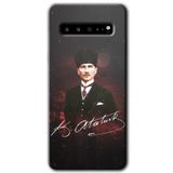 MRCİLETİSİM mrc202238 Kemal Atatürk Kılıf HD Desen Baskılı Arka Kapak + Temperli Cam Samsung Galaxy S10 Plus ile uyumlu