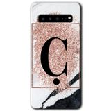 MRCİLETİSİM mrc202651 Pembe Mermer Desenli Ç Harfi Kılıf HD Desen Baskılı Arka Kapak Samsung Galaxy S10 Plus ile uyumlu