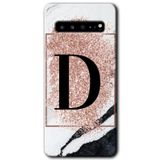 MRCİLETİSİM mrc202652 Pembe Mermer Desenli D Harfi Kılıf HD Desen Baskılı Arka Kapak Samsung Galaxy S10 Plus ile uyumlu