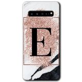 MRCİLETİSİM mrc202653 Pembe Mermer Desenli E Harfi Kılıf HD Desen Baskılı Arka Kapak Samsung Galaxy S10 Plus ile uyumlu