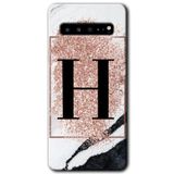 MRCİLETİSİM mrc202656 Pembe Mermer Desenli H Harfi Kılıf HD Desen Baskılı Arka Kapak Samsung Galaxy S10 Plus ile uyumlu