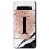 MRCİLETİSİM mrc202658 Pembe Mermer Desenli I Harfi Kılıf HD Desen Baskılı Arka Kapak Samsung Galaxy S10 Plus ile uyumlu