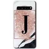 MRCİLETİSİM mrc202659 Pembe Mermer Desenli J Harfi Kılıf HD Desen Baskılı Arka Kapak Samsung Galaxy S10 Plus ile uyumlu
