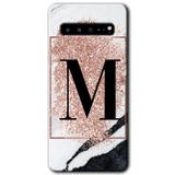 MRCİLETİSİM mrc202663 Pembe Mermer Desenli M Harfi Kılıf HD Desen Baskılı Arka Kapak Samsung Galaxy S10 Plus ile uyumlu