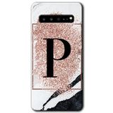 MRCİLETİSİM mrc202667 Pembe Mermer Desenli P Harfi Kılıf HD Desen Baskılı Arka Kapak Samsung Galaxy S10 Plus ile uyumlu