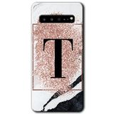 MRCİLETİSİM mrc202672 Pembe Mermer Desenli T Harfi Kılıf HD Desen Baskılı Arka Kapak Samsung Galaxy S10 Plus ile uyumlu