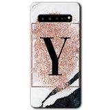 MRCİLETİSİM mrc202676 Pembe Mermer Desenli Y Harfi Kılıf HD Desen Baskılı Arka Kapak Samsung Galaxy S10 Plus ile uyumlu