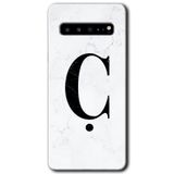 MRCİLETİSİM mrc202681 Beyaz Mermer Desenli Ç Harfi Kılıf HD Desen Baskılı Arka Kapak Samsung Galaxy S10 Plus ile uyumlu