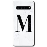MRCİLETİSİM mrc202694 Beyaz Mermer Desenli M Harfi Kılıf HD Desen Baskılı Arka Kapak Samsung Galaxy S10 Plus ile uyumlu