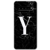 MRCİLETİSİM mrc202749 Siyah Mermer Desenli Y Harfi Kılıf HD Desen Baskılı Arka Kapak Samsung Galaxy S10 Plus ile uyumlu