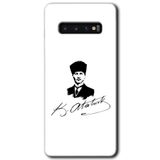 MRCİLETİSİM mrc203337 Kemal Atatürk İmza Kılıf HD Desen Baskılı Arka Kapak + Temperli Cam Samsung Galaxy S10 ile uyumlu