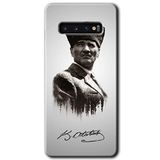 MRCİLETİSİM mrc203344 Mustafa Kemal Atatürk Kılıf HD Desen Baskılı Arka Kapak + Temperli Cam Samsung Galaxy S10 ile uyumlu