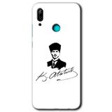MRCİLETİSİM mrc24097 Kemal Atatürk İmza Kılıf Baskılı Kapak 5D Tam Kaplayan Cam Huawei P smart 2019 ile uyumlu