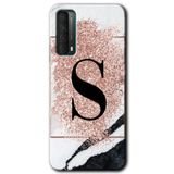MRCİLETİSİM mrc24529 Pembe Mermer Desenli S Harfi Kılıf Baskılı Kapak 5D Tam Kaplayan Cam Huawei P Smart 2021 ile uyumlu