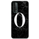MRCİLETİSİM mrc24598 Siyah Mermer Desenli O Harfi Kılıf Baskılı Kapak 5D Tam Kaplayan Cam Huawei P Smart 2021 ile uyumlu