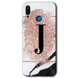 MRCİLETİSİM mrc25619 Pembe Mermer Desenli J Harfi Kılıf Baskılı Kapak 5D Tam Kaplayan Cam Huawei P20 Lite ile uyumlu