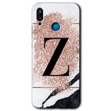 MRCİLETİSİM mrc25637 Pembe Mermer Desenli Z Harfi Kılıf Baskılı Kapak 5D Tam Kaplayan Cam Huawei P20 Lite ile uyumlu