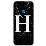 MRCİLETİSİM mrc25689 Siyah Mermer Desenli H Harfi Kılıf Baskılı Kapak 5D Tam Kaplayan Cam Huawei P20 Lite ile uyumlu