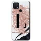 MRCİLETİSİM (mrc30737) Pembe Mermer Desenli L Harfi Kılıf HD Desen Baskılı Arka Kapak Oppo A15 ile uyumlu