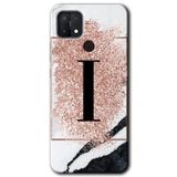 MRCİLETİSİM (mrc31283) Pembe Mermer Desenli I Harfi Kılıf HD Desen Baskılı Arka Kapak+Temperli Cam Oppo A15s ile uyumlu