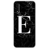 MRCİLETİSİM (mrc33550) Siyah Mermer Desenli E Harfi Kılıf HD Desen Baskılı Arka Kapak+Temperli Cam Oppo A31 ile uyumlu