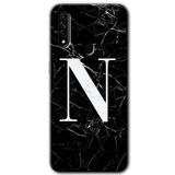 MRCİLETİSİM (mrc33561) Siyah Mermer Desenli N Harfi Kılıf HD Desen Baskılı Arka Kapak+Temperli Cam Oppo A31 ile uyumlu