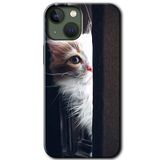 MRCİLETİSİM mrc34617 Kedi Bakışı Kılıf Baskılı Kapak 5D Tam Kaplayan Cam iPhone 13 ile uyumlu